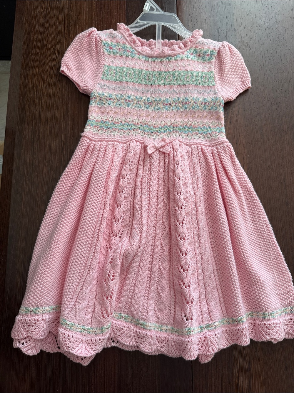 Ralph Lauren Pink Knit Lace-Trim Dress with Pastel Stripes